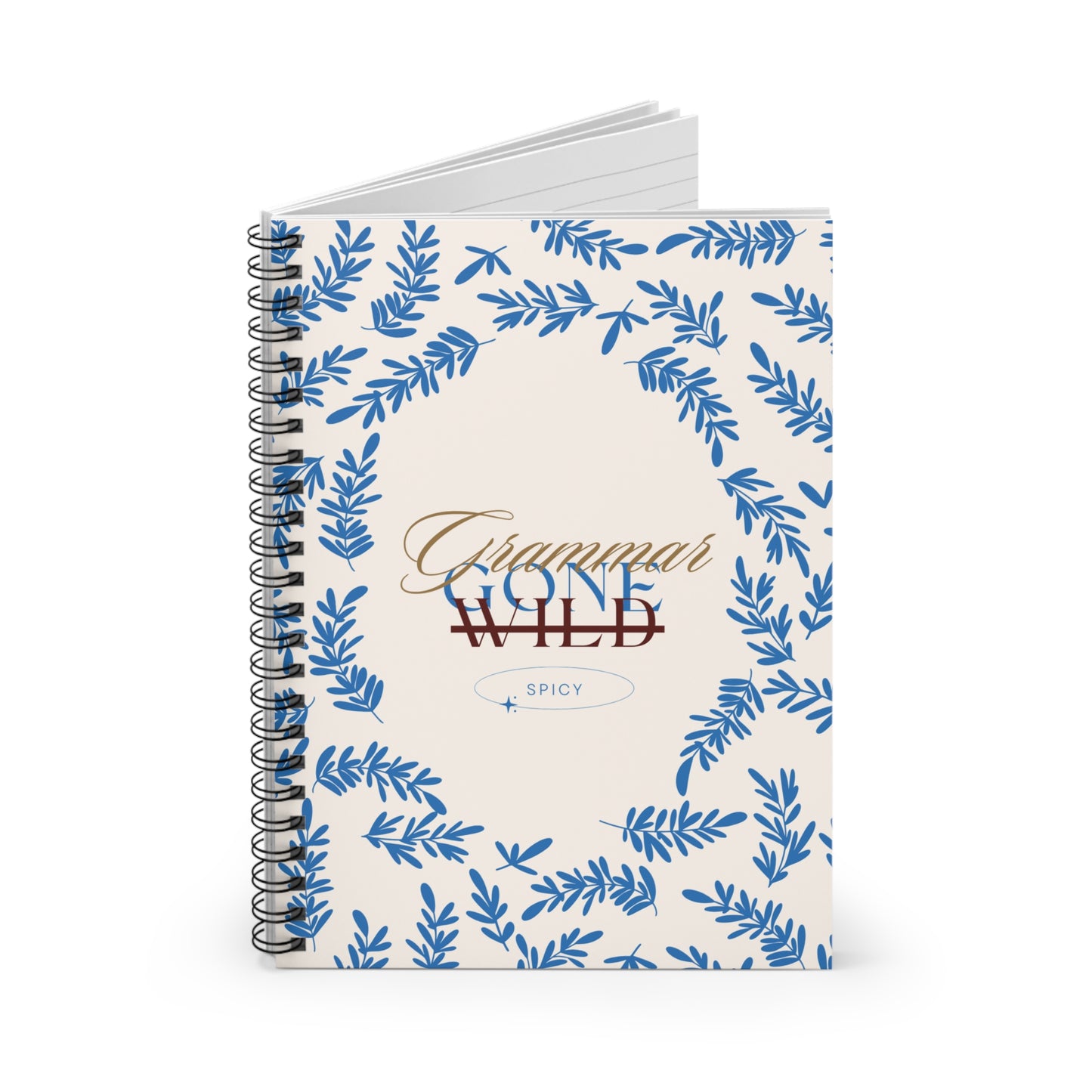 Spiral Notebook - 'Grammar Gone Wild' with Floral Design - Perfect for Students, Writers & Creatives