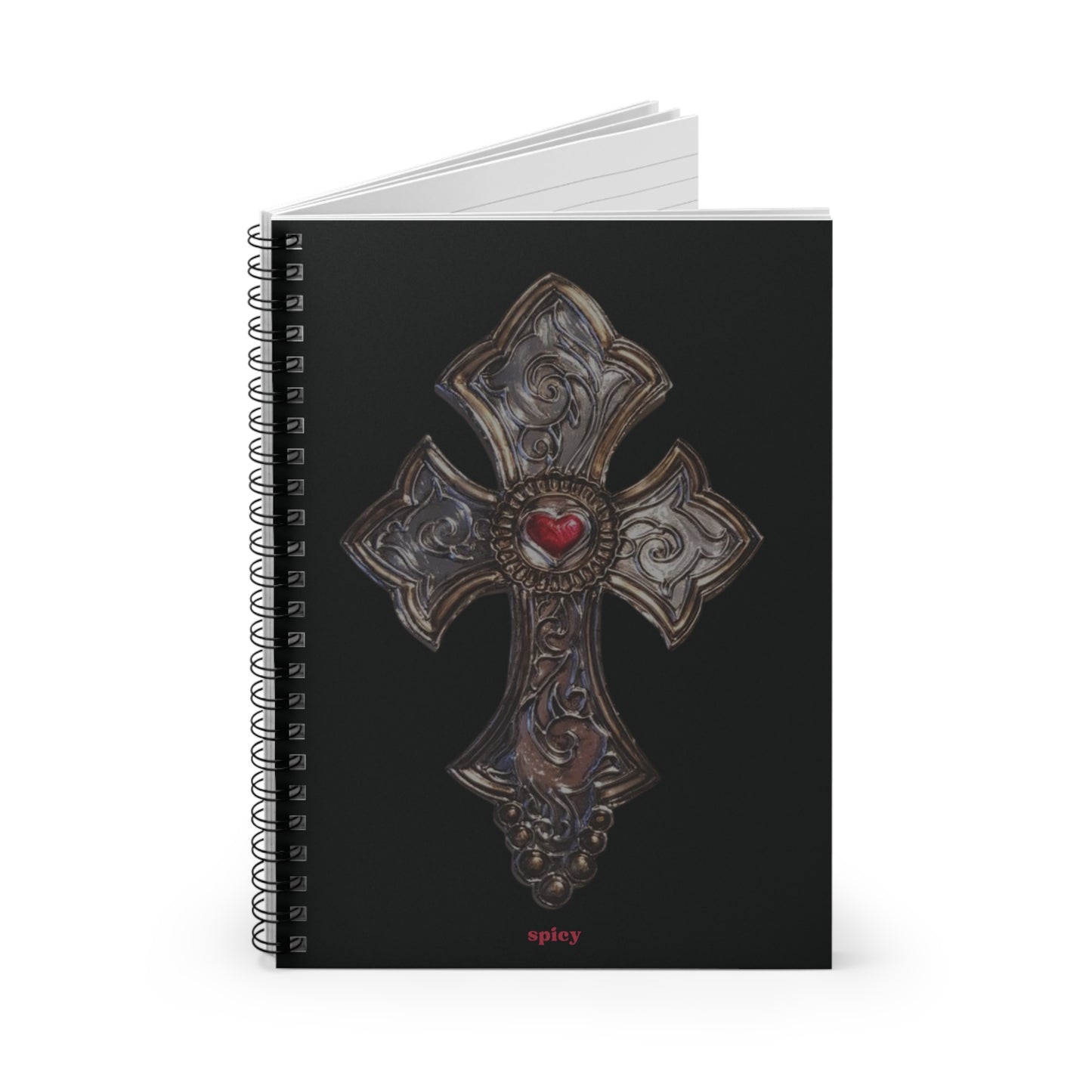 Gothic Heart Cross Spiral Notebook - Ruled Lined Journal for Creative Souls