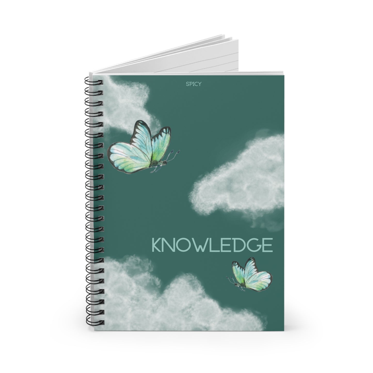 Butterfly Knowledge Spiral Notebook | Green Clouds | Perfect for Students and Creativity Lovers