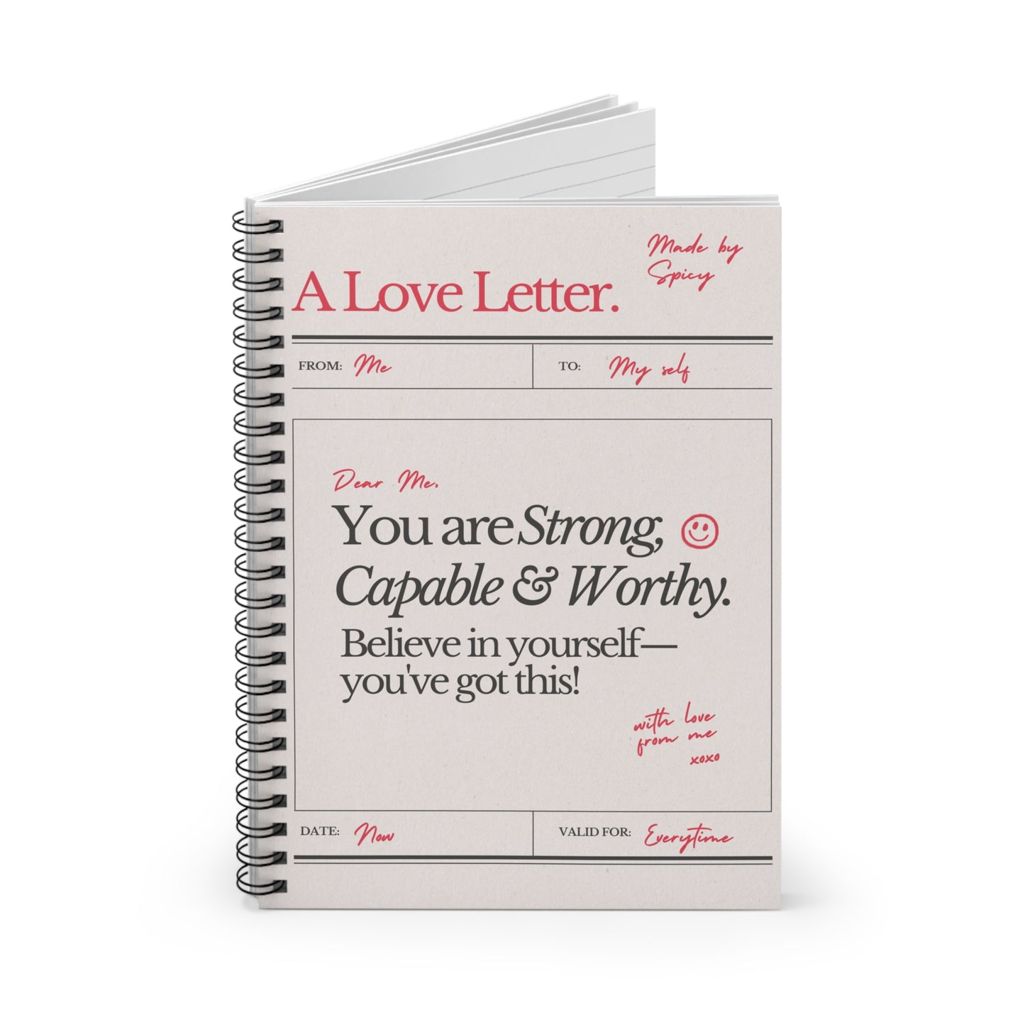 Inspirational Ruled Spiral Notebook - 'You Are Strong, Capable & Worthy'