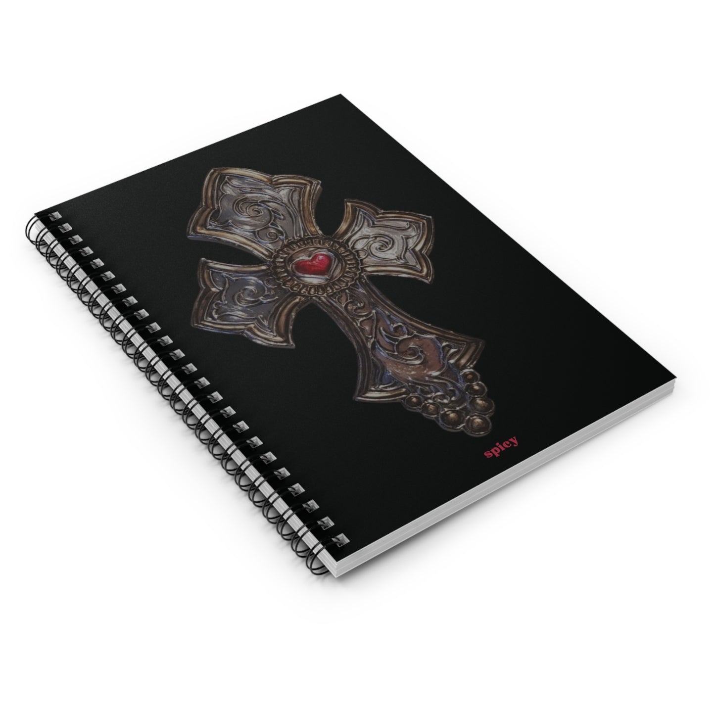 Gothic Heart Cross Spiral Notebook - Ruled Lined Journal for Creative Souls